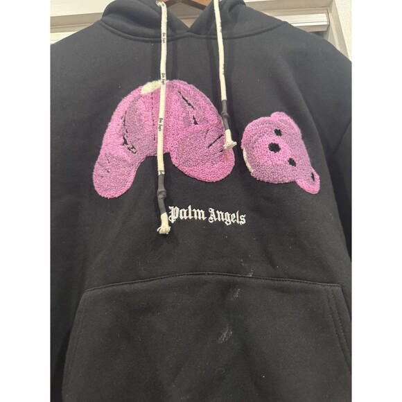 Palm Angels Mens M Black Fleece Drawstring Sweatshirt Kill The Bear Hoodie - Picture 2 of 9